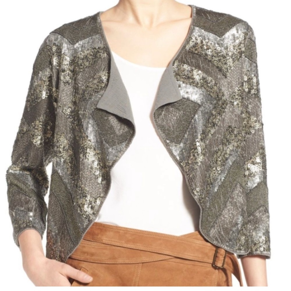 Olivia Palermo Chelsea- Sequenced Grey/silver Jacket